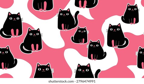 Many black cats sitting in different poses