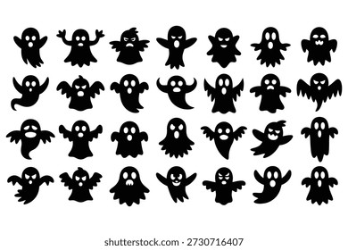 Viele schwarze Ghost Silhouetten mit abwechslungsreichen Ausdrücken