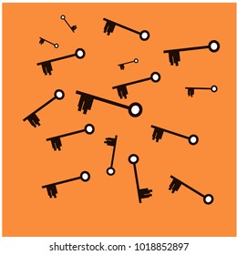 Many Black Keys of Different Size on Orange Background