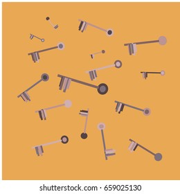 Many Black Keys of Different Size on Orange Background