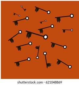 Many Black Keys of Various Size on Orange Background