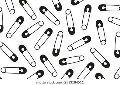 Many black paperclips icons vector background.