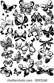 many black and white butterflies - vector