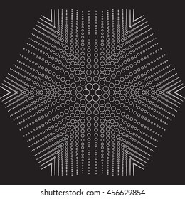 Many black and white circles of different sizes. Abstract circular pattern. Decorative background with mosaic