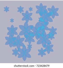 Many Blue Flowers of Different Size on Light Blue Background