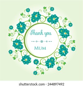 Many blue flowers with text - Thank you, mum, bright background