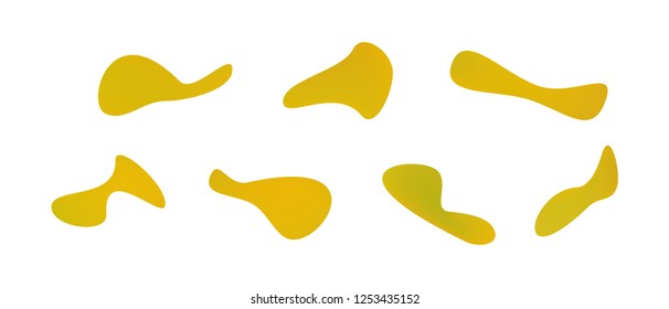 Many blue gradient plastic abstract shapes. Set of stylish fluid forms in the form of drops. Vector illustration isolated on white background. 