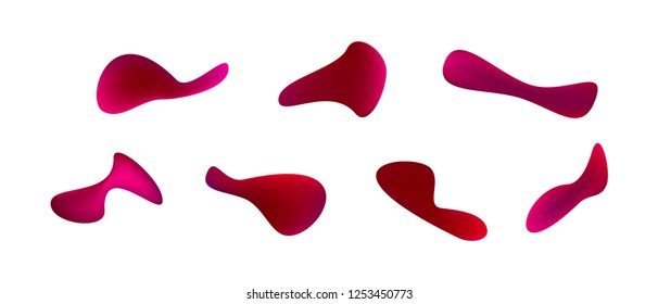 Many blue gradient plastic abstract shapes. Set of stylish fluid forms in the form of drops. Vector illustration isolated on white background. 