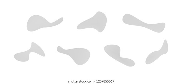Many blue gradient plastic abstract shapes. Set of stylish fluid forms in the form of drops. Vector illustration isolated on white background. 