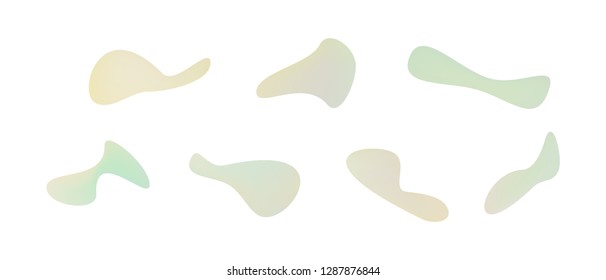 Many blue gradient plastic abstract shapes. Set of stylish fluid forms in the form of drops. Vector illustration isolated on white background. 