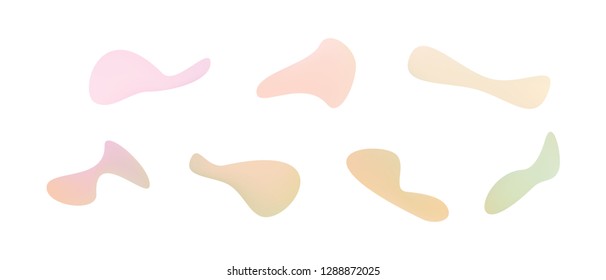 Many blue gradient plastic abstract shapes. Set of stylish fluid forms in the form of drops. Vector illustration isolated on white background. 
