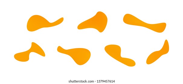 Many blue gradient plastic abstract shapes. Set of stylish fluid forms in the form of drops. Vector illustration isolated on white background. 