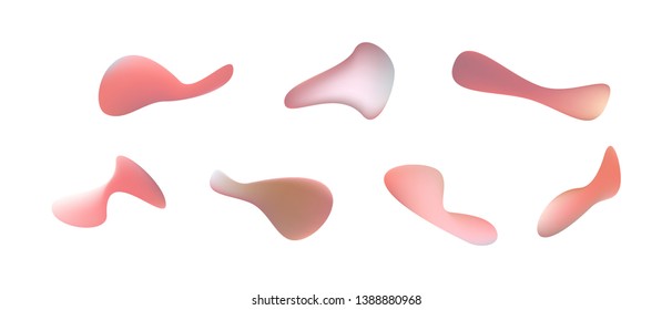 Many blue gradient plastic abstract shapes. Set of stylish fluid forms in the form of drops. Vector illustration isolated on white background. 