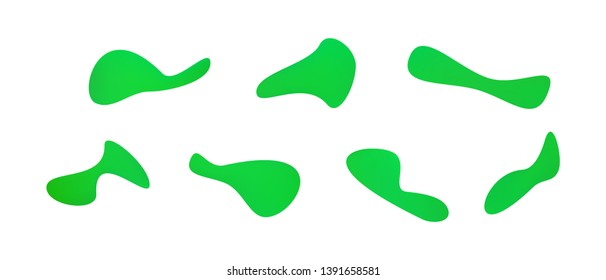 Many blue gradient plastic abstract shapes. Set of stylish fluid forms in the form of drops. Vector illustration isolated on white background. 