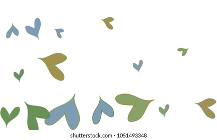 Many Blue and Green Hearts of Different Size on White Background