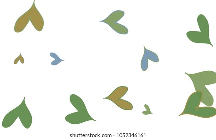 Many Blue and Green Hearts of Different Size on White Background