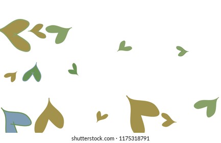 Many Blue and Green Hearts of Different Size on White Background