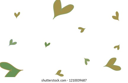 Many Blue and Green Hearts of Different Size on White Background