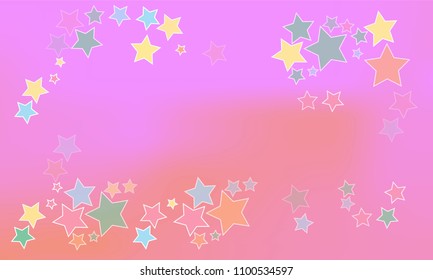 Many Blue, Green, Red and Yellow Stars of Different Size and Opacity on Violet and Red Gradient Background