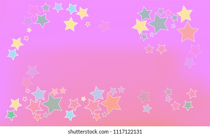 Many Blue, Green, Red and Yellow Stars of Different Size and Opacity on Violet and Red Gradient Background