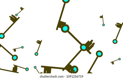 Many Blue Keys of Different Size on White Background