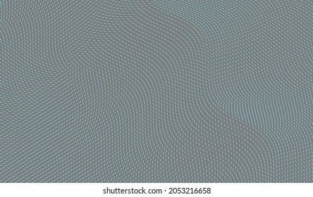 Many blue particles scattered asymmetrically in black background. Wavy pattern with dynamic effect. Cover design template. Vector illustration with optical illusion. 
