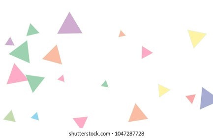 Many Blue, Pink, Violet, Red, Green and Yellow Triangles of Different Size on White Background