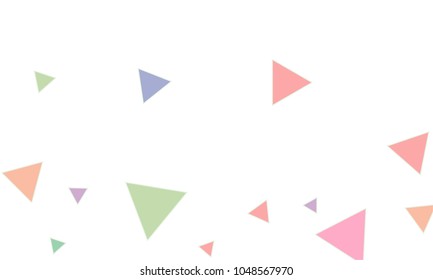 Many Blue, Pink, Violet, Red, Green and Yellow Triangles of Different Size on White Background