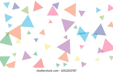 Many Blue, Pink, Violet, Red, Green and Yellow Triangles of Different Size on White Background