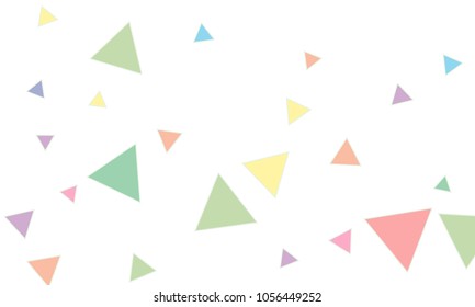 Many Blue, Pink, Violet, Red, Green and Yellow Triangles of Different Size on White Background