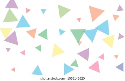 Many Blue, Pink, Violet, Red, Green and Yellow Triangles of Different Size on White Background