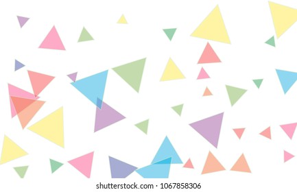 Many Blue, Pink, Violet, Red, Green and Yellow Triangles of Different Size on White Background