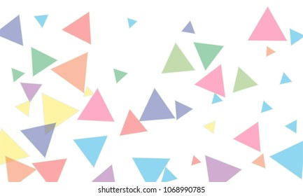 Many Blue, Pink, Violet, Red, Green and Yellow Triangles of Different Size on White Background