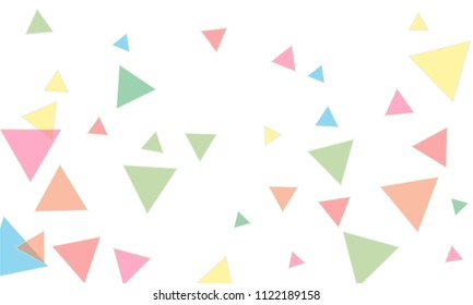 Many Blue, Pink, Violet, Red, Green and Yellow Triangles of Different Size on White Background