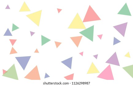 Many Blue, Pink, Violet, Red, Green and Yellow Triangles of Different Size on White Background