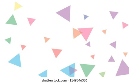 Many Blue, Pink, Violet, Red, Green and Yellow Triangles of Different Size on White Background
