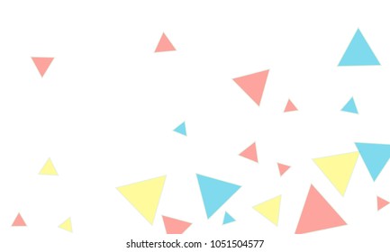 Many Blue, Pink and Yellow Triangles of Different Size on White Background