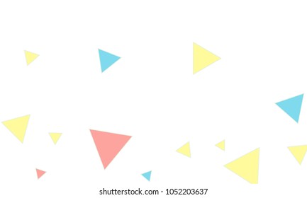 Many Blue, Pink and Yellow Triangles of Different Size on White Background