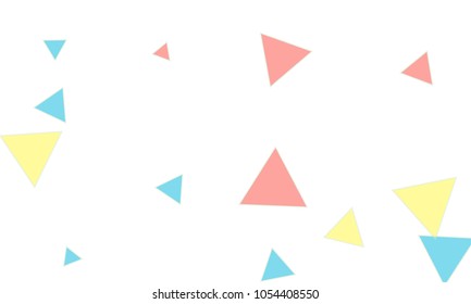 Many Blue, Pink and Yellow Triangles of Different Size on White Background