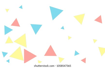 Many Blue, Pink and Yellow Triangles of Different Size on White Background