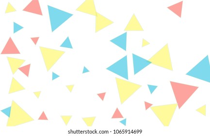 Many Blue, Pink and Yellow Triangles of Different Size on White Background