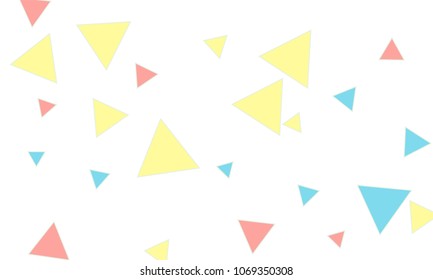 Many Blue, Pink and Yellow Triangles of Different Size on White Background