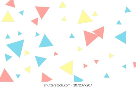 Many Blue, Pink and Yellow Triangles of Different Size on White Background
