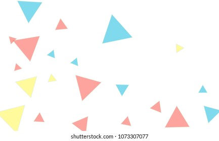 Many Blue, Pink and Yellow Triangles of Different Size on White Background