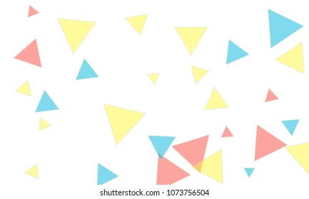 Many Blue, Pink and Yellow Triangles of Different Size on White Background