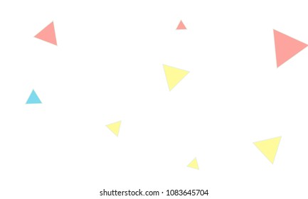 Many Blue, Pink and Yellow Triangles of Different Size on White Background
