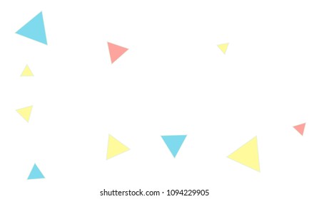 Many Blue, Pink and Yellow Triangles of Different Size on White Background