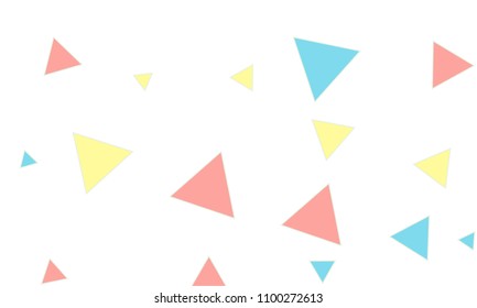 Many Blue, Pink and Yellow Triangles of Different Size on White Background