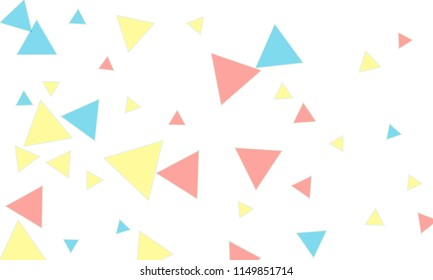 Many Blue, Pink and Yellow Triangles of Different Size on White Background