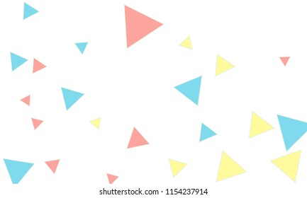 Many Blue, Pink and Yellow Triangles of Different Size on White Background